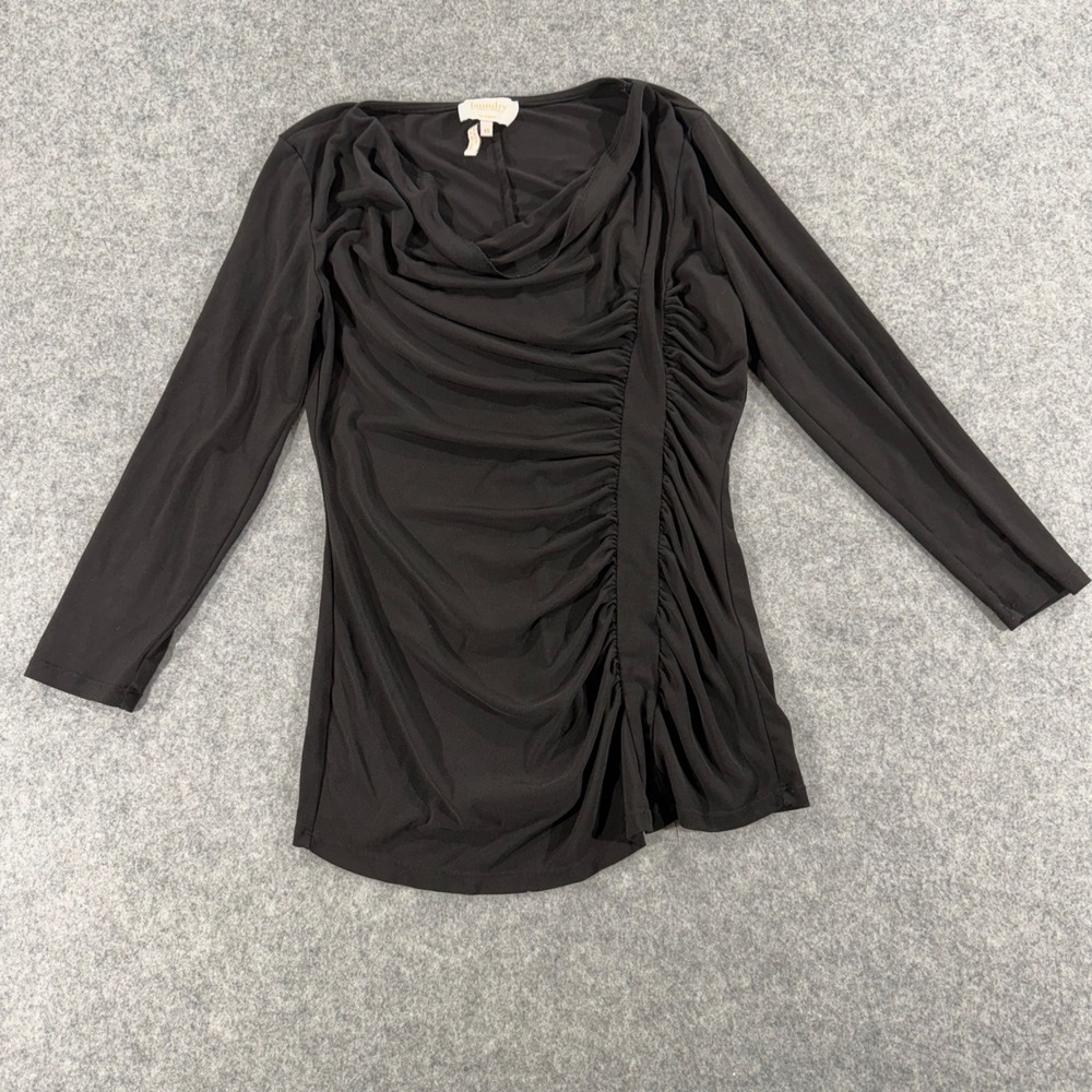Laundry by Shelli Segal Womens Black Ruched Cowl Neck Long Sleeve Top XS - Picture 1 of 3